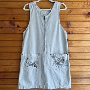 Christopher Banks Noah’s Ark Embroidered Jumper Dress Small Cream Cotton Zip